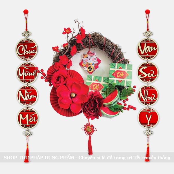 Liễng câu đối thư pháp treo trang trí Tết chất liệu gỗ