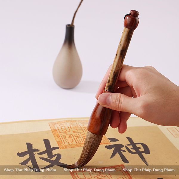 Bút lông cán ngắn trúc đẩu bút viết thư pháp đại tự câu đối