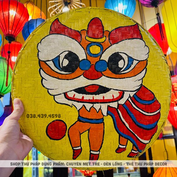 Mẹt tre vẽ họa tiết dân gian trang trí trung thu, tết cổ truyền decor nhà hàng, quán cà phê