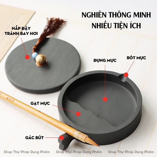 Nghiên mực đá nguyên chất kết hợp gác bút thông minh