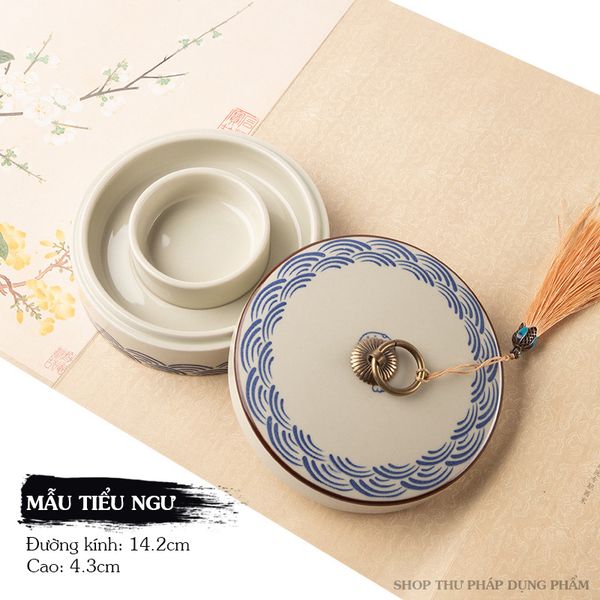 Nghiên mực gốm Nhữ Diêu lòng nghiên 2 lớp giữ ấm chống khô mực