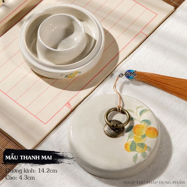 Nghiên mực gốm Nhữ Diêu lòng nghiên 2 lớp giữ ấm chống khô mực