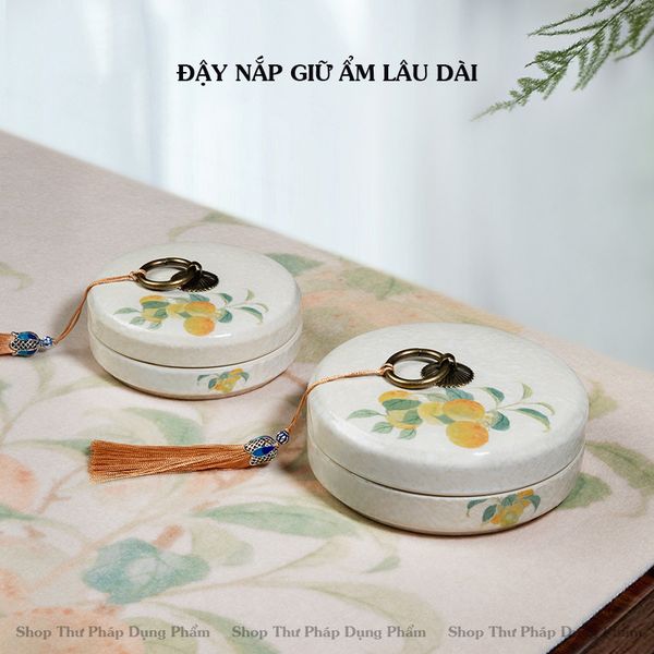 Nghiên mực gốm Nhữ Diêu lòng nghiên 2 lớp giữ ấm chống khô mực