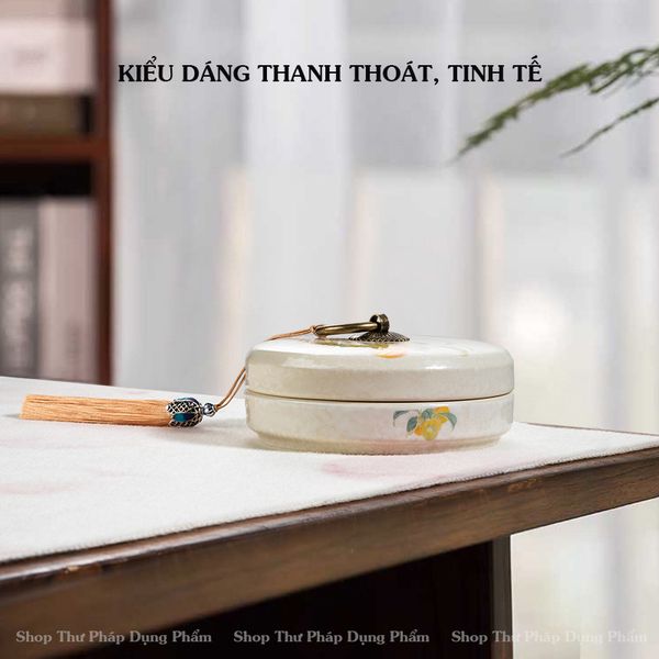 Nghiên mực gốm Nhữ Diêu lòng nghiên 2 lớp giữ ấm chống khô mực