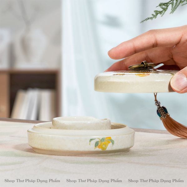Nghiên mực gốm Nhữ Diêu lòng nghiên 2 lớp giữ ấm chống khô mực