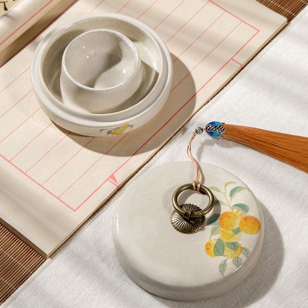 Nghiên mực gốm Nhữ Diêu lòng nghiên 2 lớp giữ ấm chống khô mực