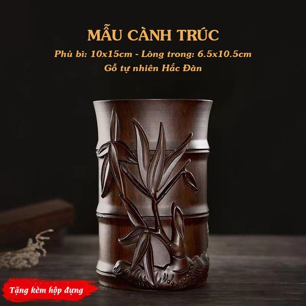Ống đựng bút cao cấp gỗ Hắc Đàn khắc hoa văn tinh tế