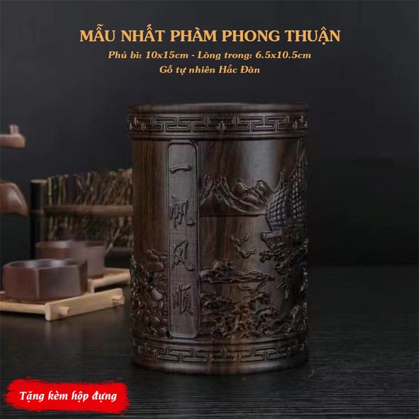 Ống đựng bút cao cấp gỗ Hắc Đàn khắc hoa văn tinh tế