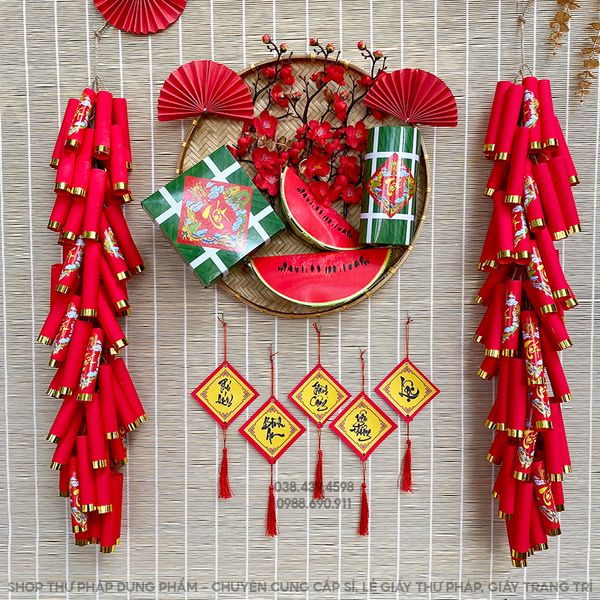 Dây pháo mô hình handmade trang trí tết, trang trí nhà cửa không gian truyền thống
