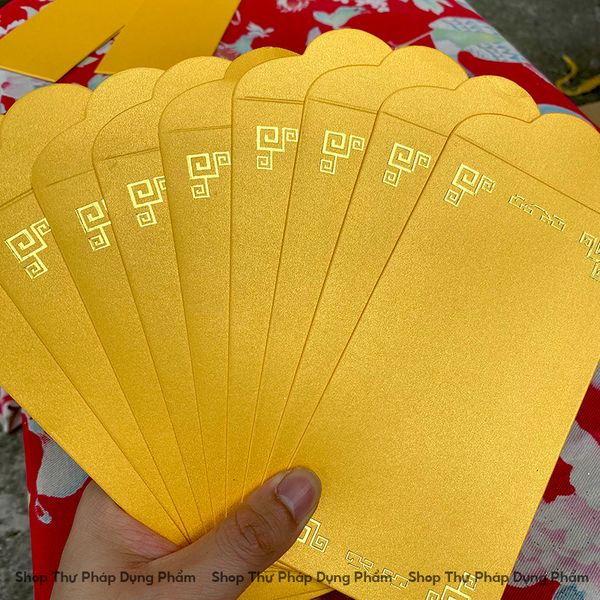 Phôi lì xì thư pháp viền nhũ vàng