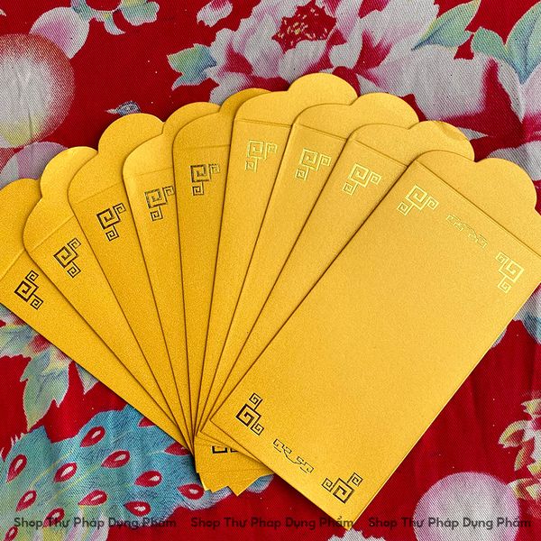 Phôi lì xì thư pháp viền nhũ vàng