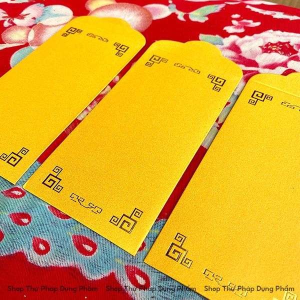 Phôi lì xì thư pháp viền nhũ vàng