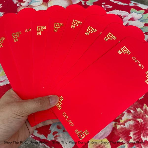 Phôi lì xì thư pháp viền nhũ vàng