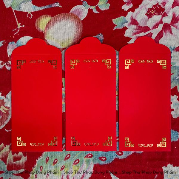 Phôi lì xì thư pháp viền nhũ vàng