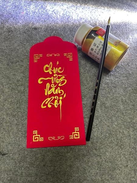 Phôi lì xì thư pháp viền nhũ vàng