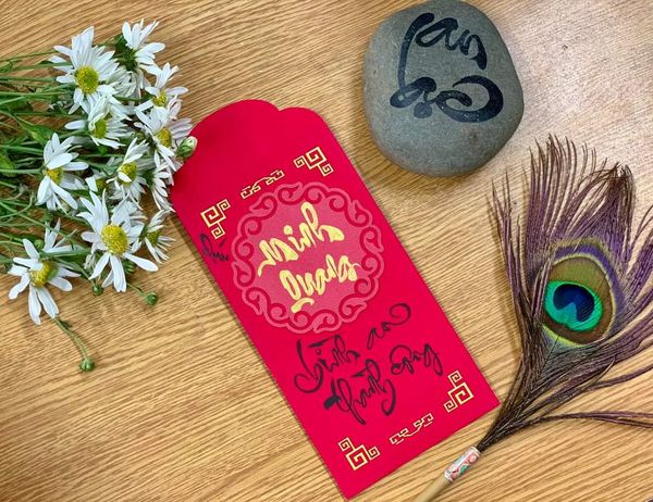 Phôi lì xì thư pháp viền nhũ vàng