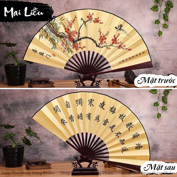 Quạt cầm tay quạt cổ trang in tranh thư pháp thủy mặc