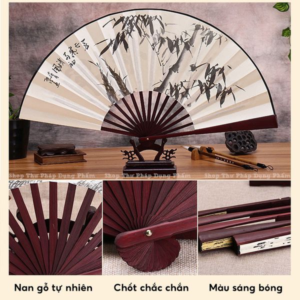 Quạt cầm tay quạt cổ trang in tranh thư pháp thủy mặc