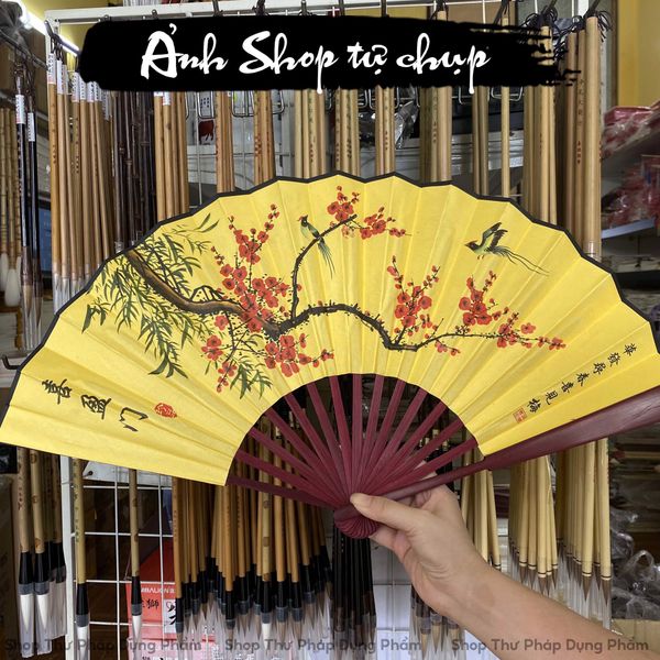 Quạt cầm tay quạt cổ trang in tranh thư pháp thủy mặc