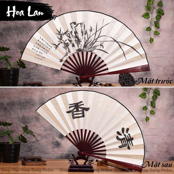 Quạt cầm tay quạt cổ trang in tranh thư pháp thủy mặc