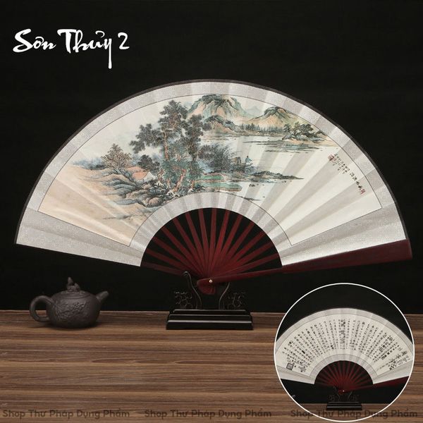 Quạt cầm tay quạt cổ trang in tranh thư pháp thủy mặc