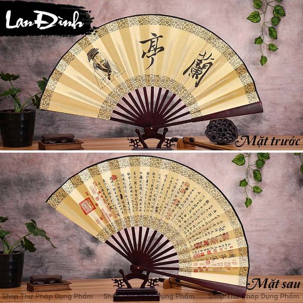 Quạt cầm tay quạt cổ trang in tranh thư pháp thủy mặc