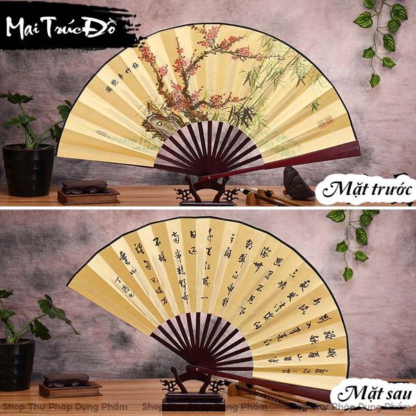 Quạt cầm tay quạt cổ trang in tranh thư pháp thủy mặc
