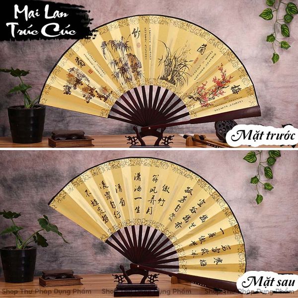 Quạt cầm tay quạt cổ trang in tranh thư pháp thủy mặc
