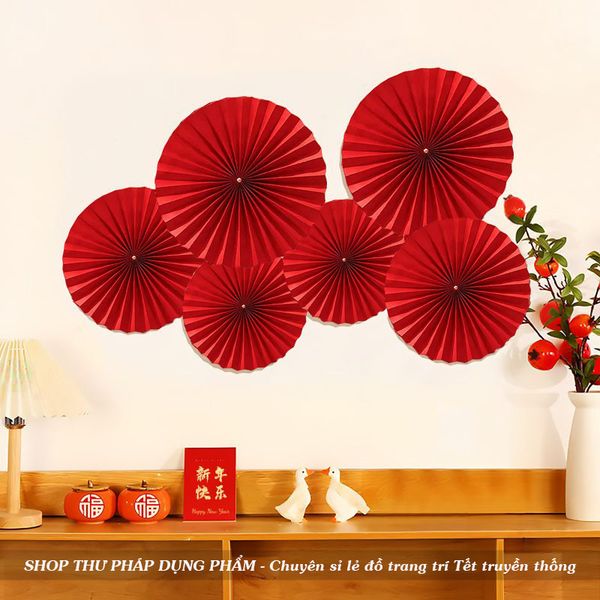 Set quạt giấy kèm phụ kiện 2025 trang trí tết
