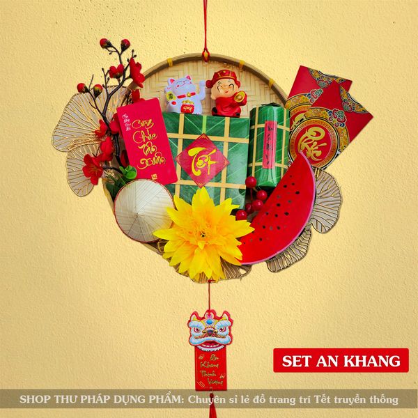 Set mẹt trang trí Tết vòng treo cửa treo tường trang trí nhà cửa đón Tết