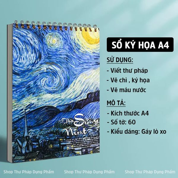 Sổ viết thư pháp vẽ chì vẽ màu nước, tập ký họa A4 - 60 tờ