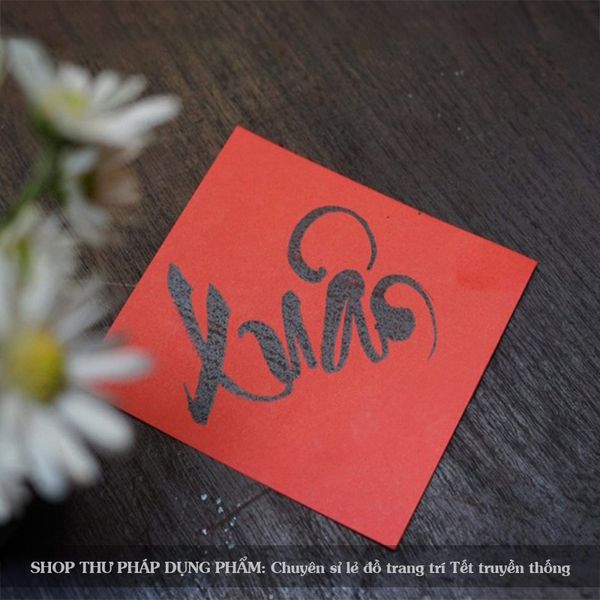 Thẻ giấy chữ Tết Xuân 10x10cm chữ thư pháp nghệ thuật trang trí Tết giỏ quà