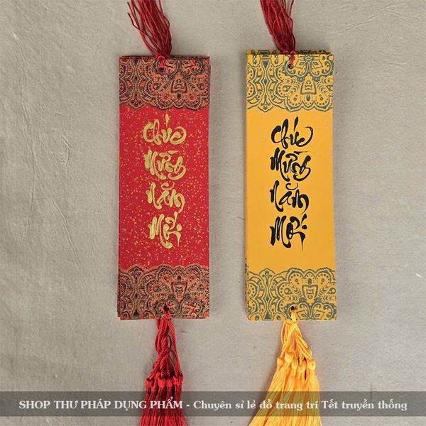 Thẻ treo tết chữ thư pháp ông đồ viết tay treo đào mai trang trí nhà cửa đón tết 2025 (set 10 thẻ)