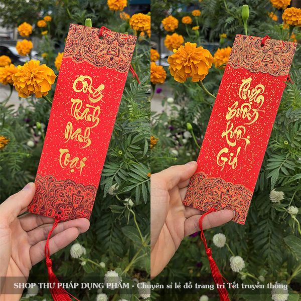 Thẻ treo tết chữ thư pháp ông đồ viết tay treo đào mai trang trí nhà cửa đón tết 2025 (set 10 thẻ)