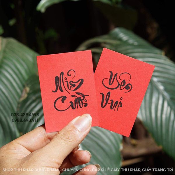 Thẻ giấy treo đào mai trang trí tết, thẻ giấy thư pháp 5x7cm