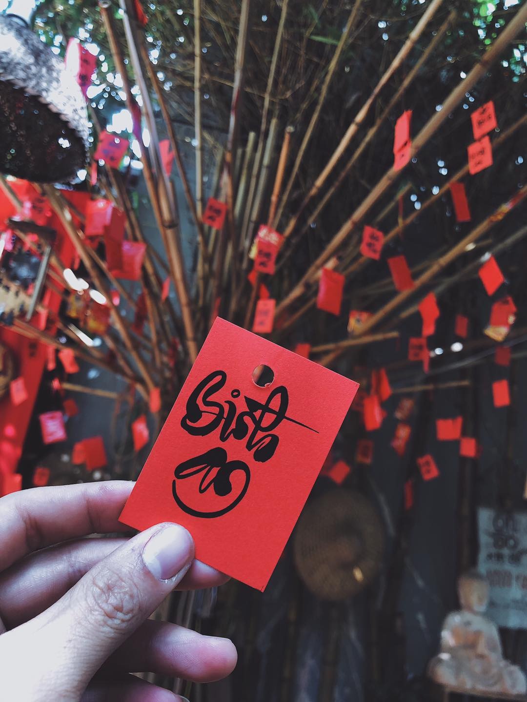 Thẻ giấy treo đào mai trang trí tết, thẻ giấy thư pháp 5x7cm