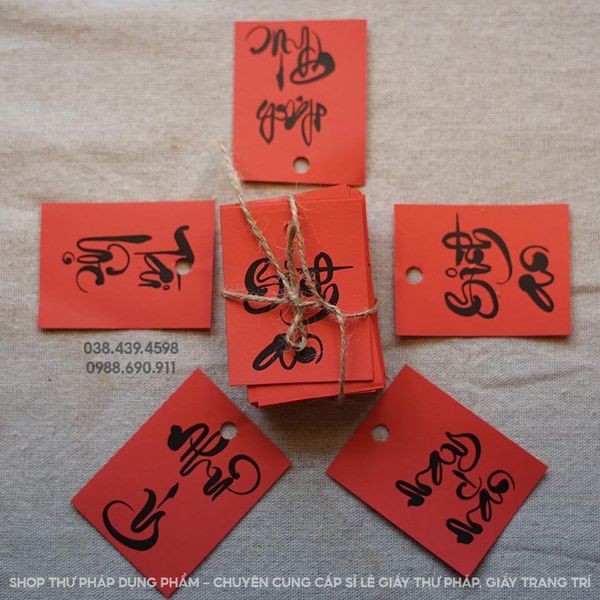 Thẻ giấy treo đào mai trang trí tết, thẻ giấy thư pháp 5x7cm