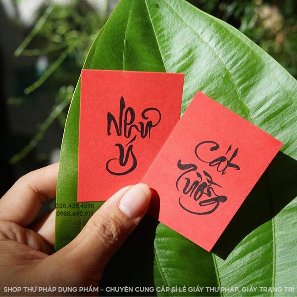 Thẻ giấy treo đào mai trang trí tết, thẻ giấy thư pháp 5x7cm