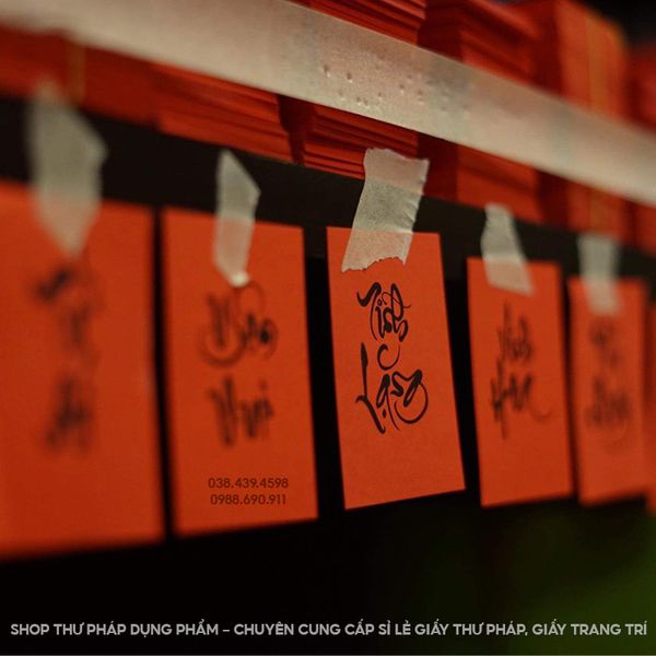 Thẻ giấy treo đào mai trang trí tết, thẻ giấy thư pháp 5x7cm