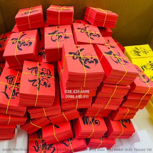 Thẻ giấy treo đào mai trang trí tết, thẻ giấy thư pháp 5x7cm