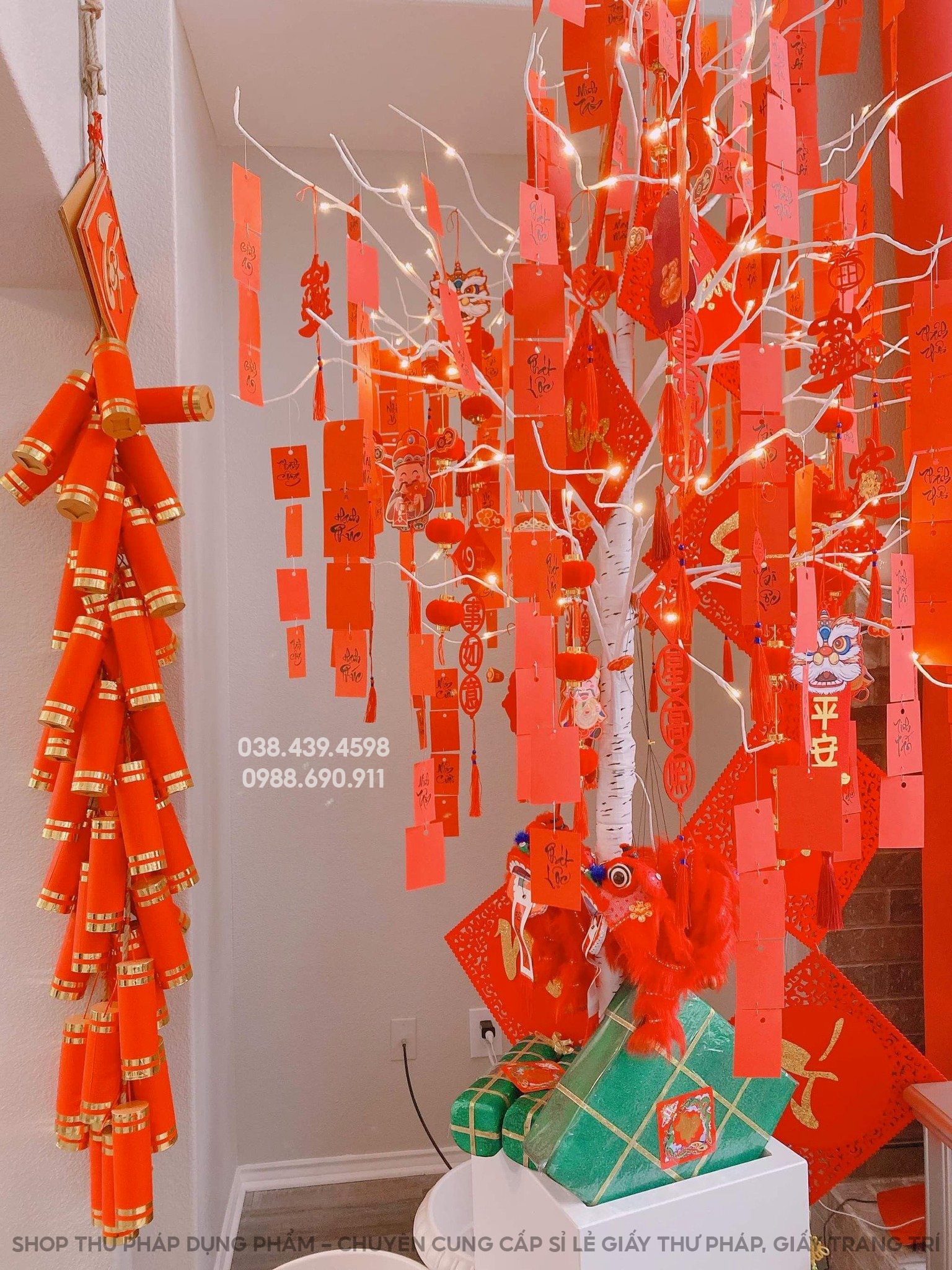 Thẻ giấy treo đào mai trang trí tết, thẻ giấy thư pháp 5x7cm