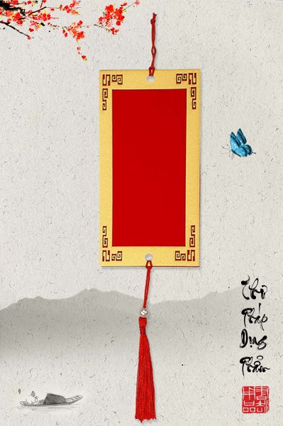 Thẻ treo trang trí đào mai viết thư pháp