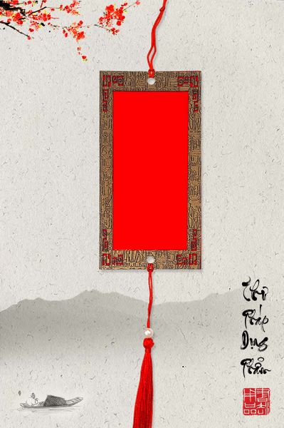 Thẻ treo trang trí đào mai viết thư pháp
