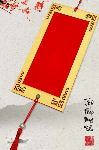 Thẻ treo trang trí đào mai viết thư pháp