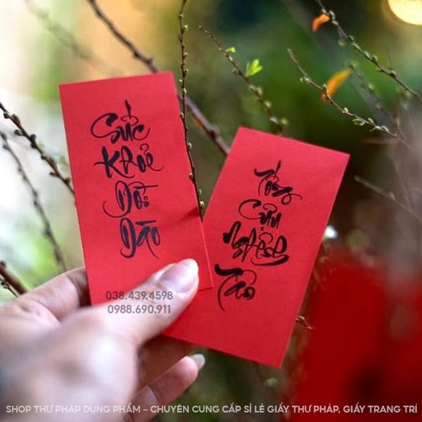 Thẻ giấy treo đào mai trang trí tết, thẻ giấy thư pháp 5x10cm