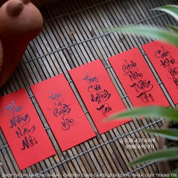 Thẻ giấy treo đào mai trang trí tết, thẻ giấy thư pháp 5x10cm