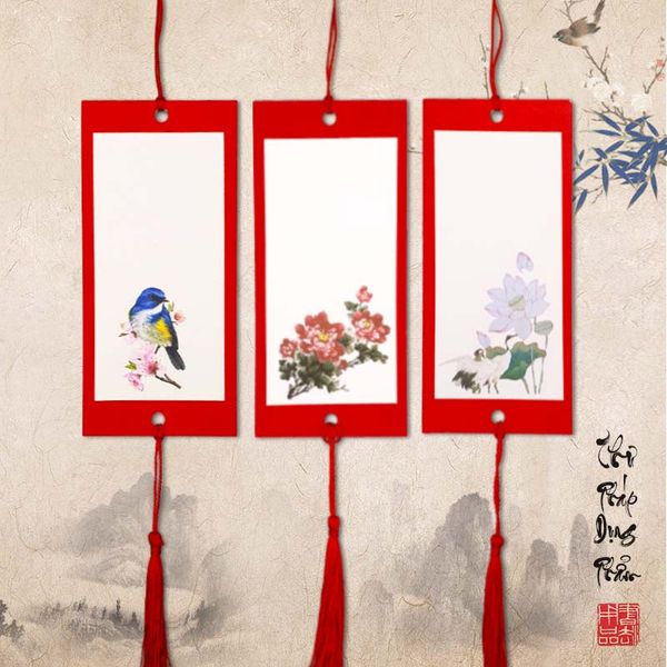 Thẻ treo trang trí in tranh viết thư pháp