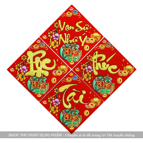 Thẻ chữ thư pháp nhung đỏ sẵn keo dán trang trí Tết