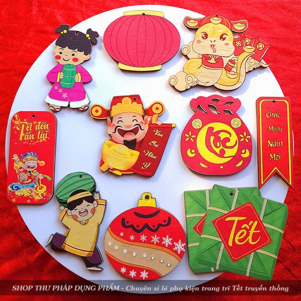 Thẻ tag gỗ treo treo cây đào mai trang trí tết truyền thống