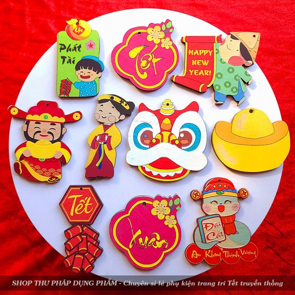 Thẻ tag gỗ treo treo cây đào mai trang trí tết truyền thống